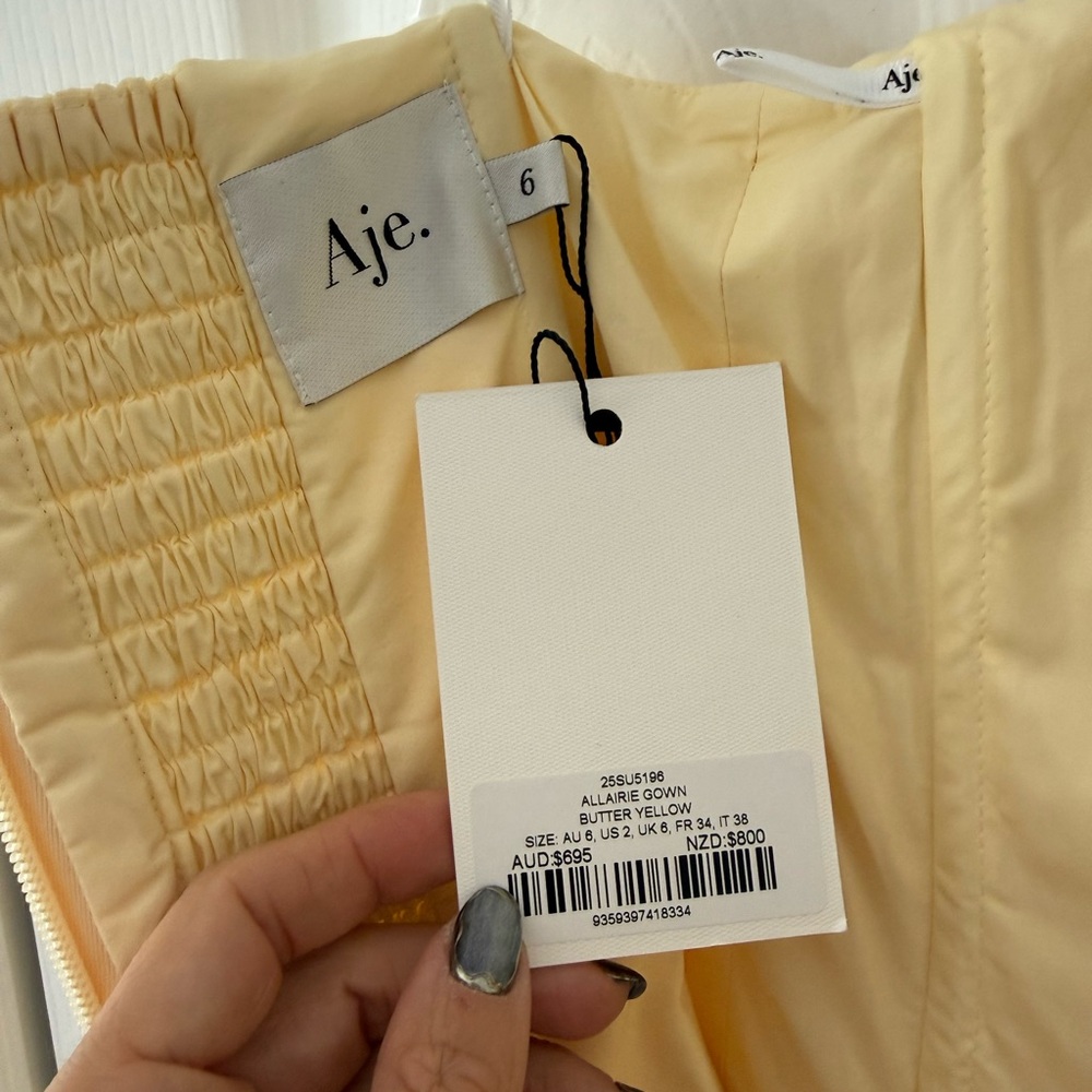 Aje Allaire Strapless Ruffled Shirred Faille Gown Butter Yellow NEW with tag - Picture 6 of 10